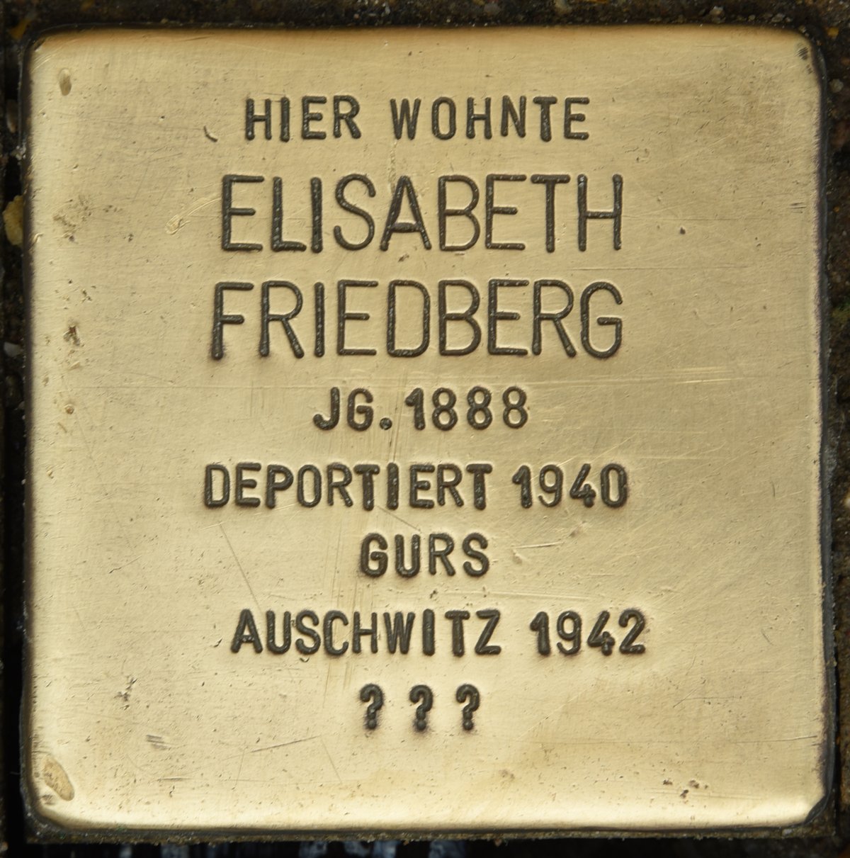 Stolperstein memorial stone dedicated to Elisabeth Friedberg in Karlsruhe, Germany