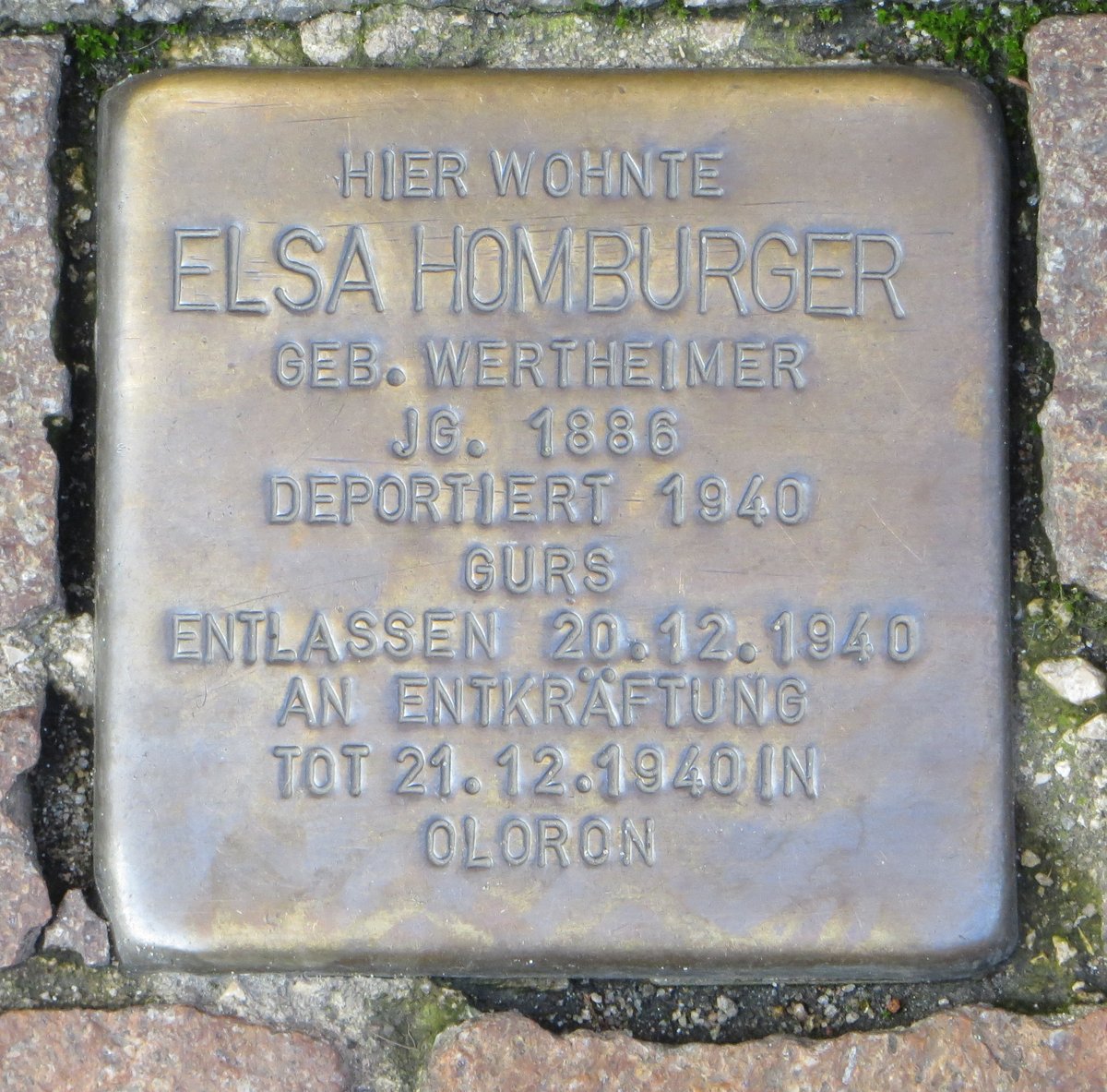 Stolperstein memorial stone dedicated to Elsa Homburger in Karlsruhe, Germany