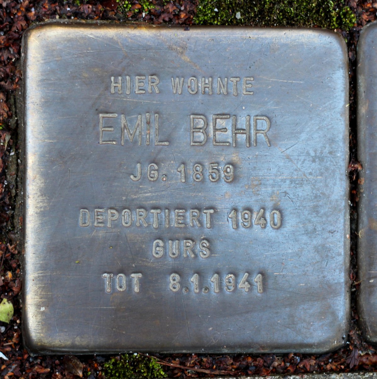 Stolperstein dedicated to Emil Behr in Karlsruhe Germany