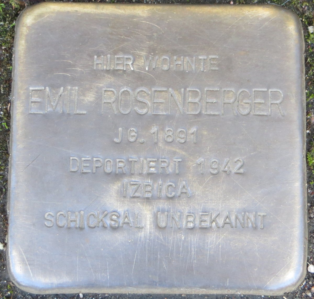 Stolperstein memorial stone dedicated to Emil Rosenberger in Karlsruhe, Germany