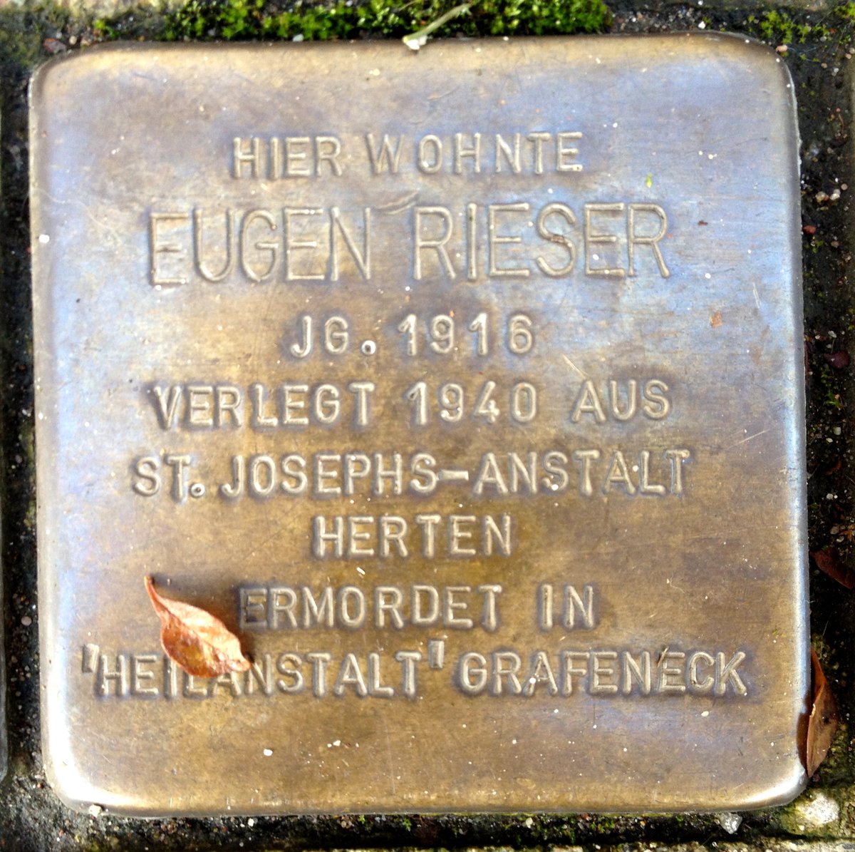 Stolperstein memorial stone for Eugen Rieser in Karlsruhe, Germany