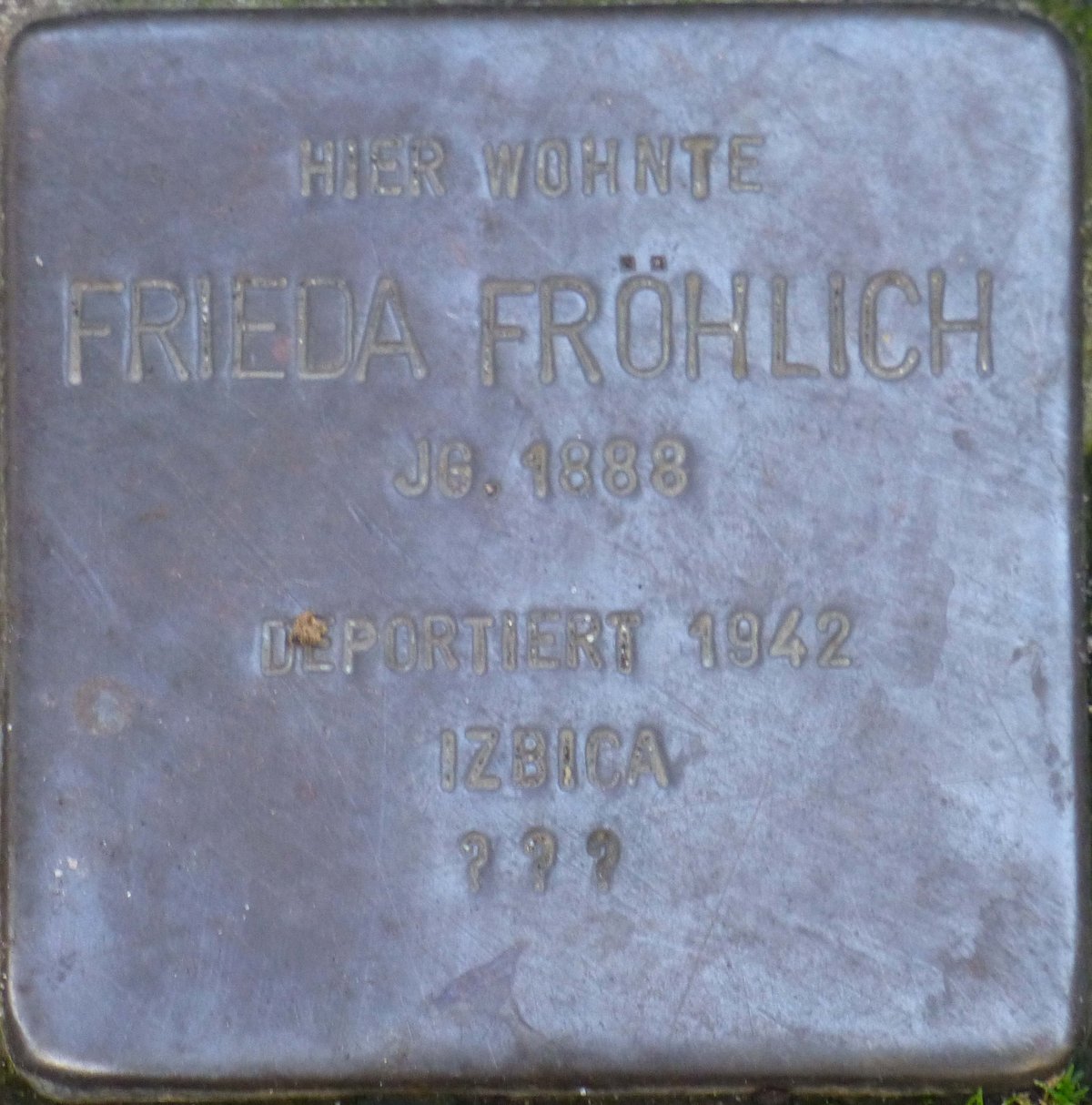 Stolperstein memorial stone dedicated to Frieda Fröhlich in Karlsruhe, Germany