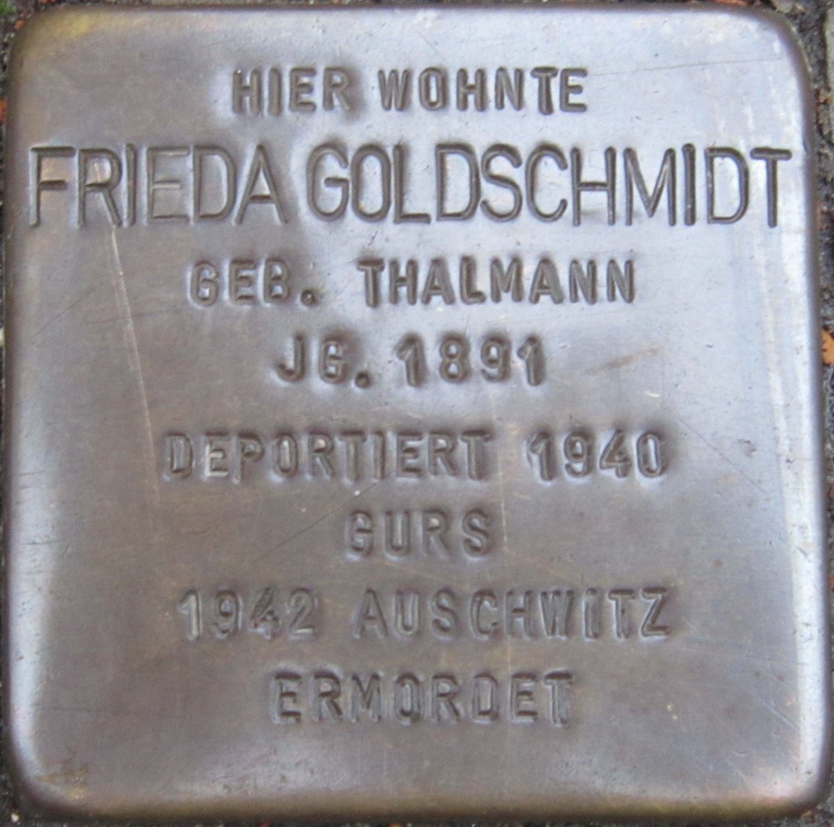 Stolperstein memorial stone dedicated to Frieda Goldschmidt in Karlsruhe, Germany