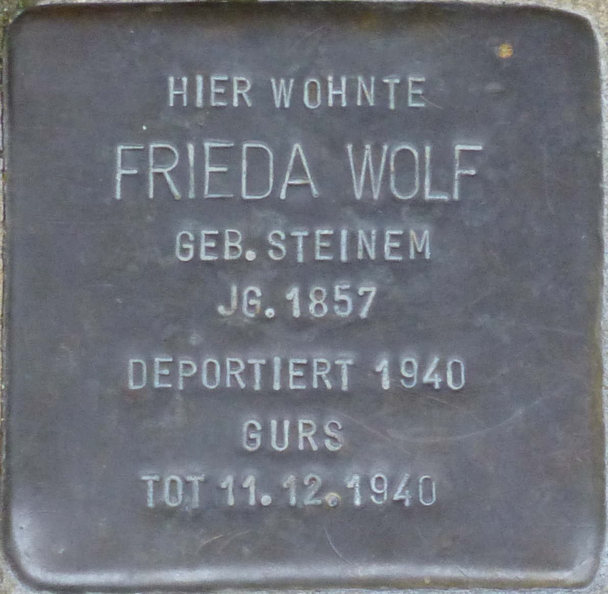 Stolperstein memorial stone dedicated to Frieda Wolf in Karlsruhe, Germany