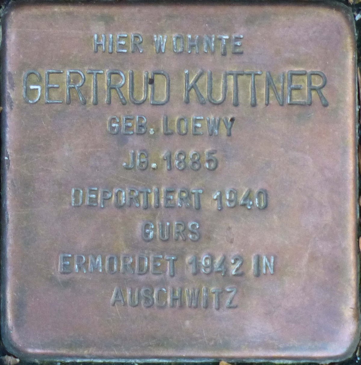 Stolperstein commemorative plaque dedicated to Gertrud Kuttner in Karlsruhe, Germany