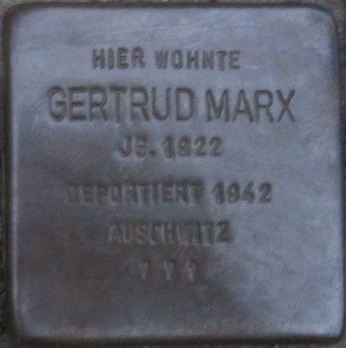 Stolperstein memorial stone dedicated to Gertrud Marx in Karlsruhe, Germany
