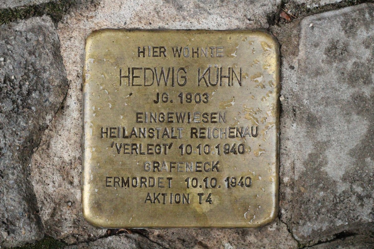 Stolperstein memorial stone for Hedwig Kühn in Karlsruhe, Germany embedded in pavement