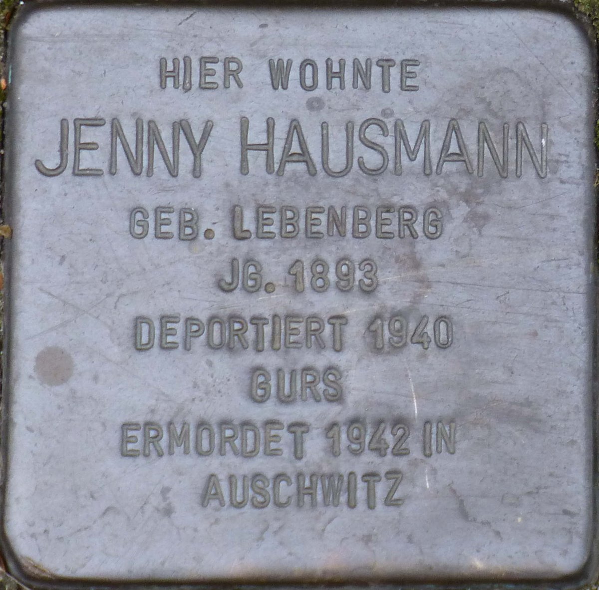 Stolperstein memorial stone dedicated to Jenny Hausmann in Karlsruhe, Germany