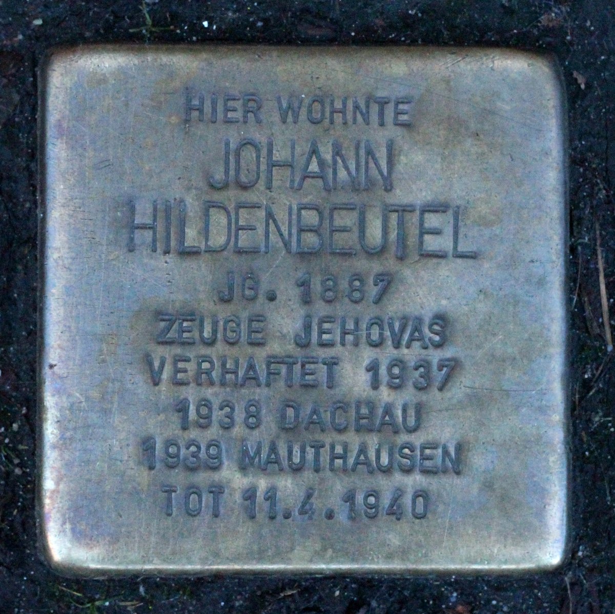 Stolperstein memorial stone for Johann Hildenbeutel in Karlsruhe, Germany