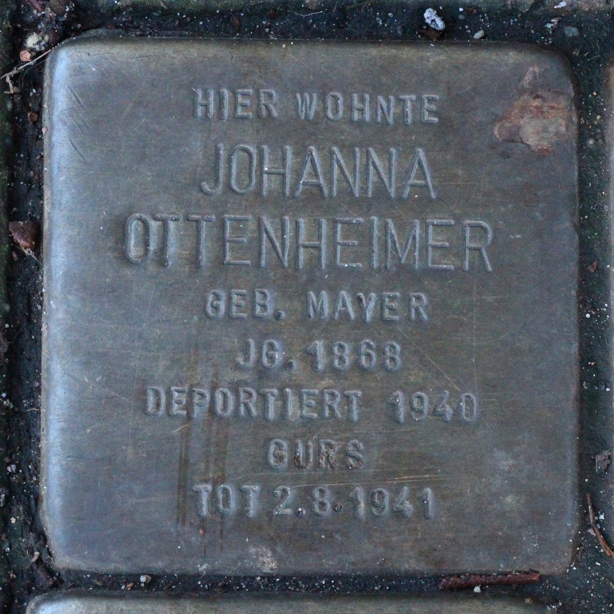 Stolperstein memorial stone dedicated to Johanna Ottenheimer in Karlsruhe, Germany