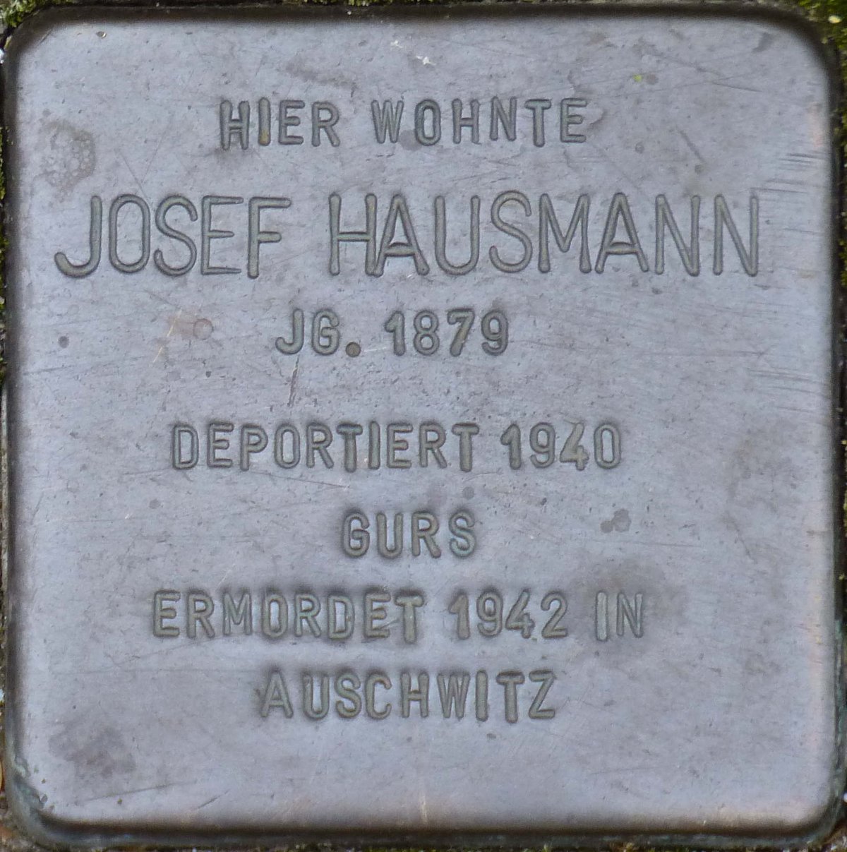 Stolperstein memorial stone dedicated to Josef Hausmann in Karlsruhe, Germany