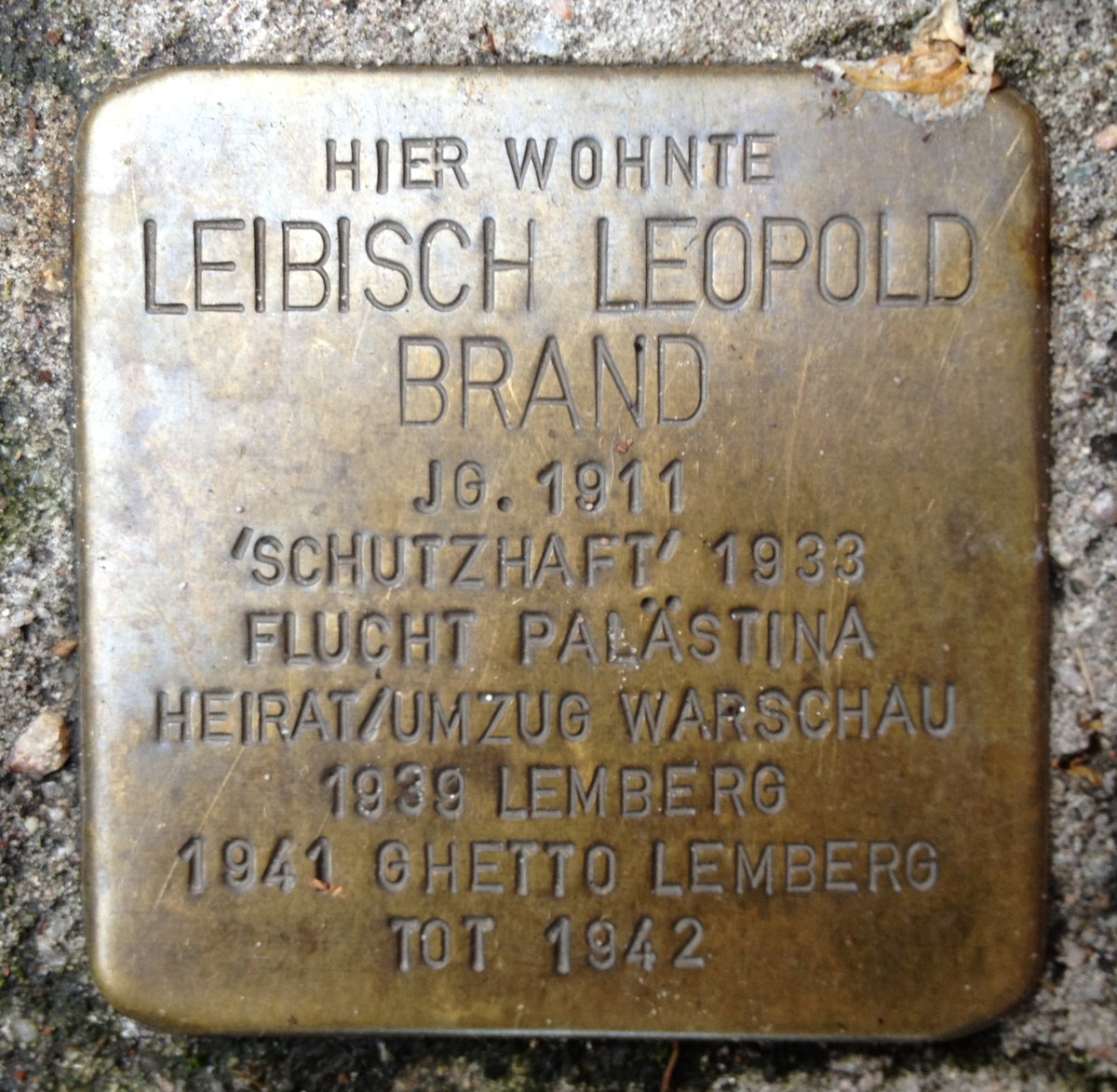 Stolperstein memorial stone dedicated to Leibisch Leopold Brand in Karlsruhe, Germany