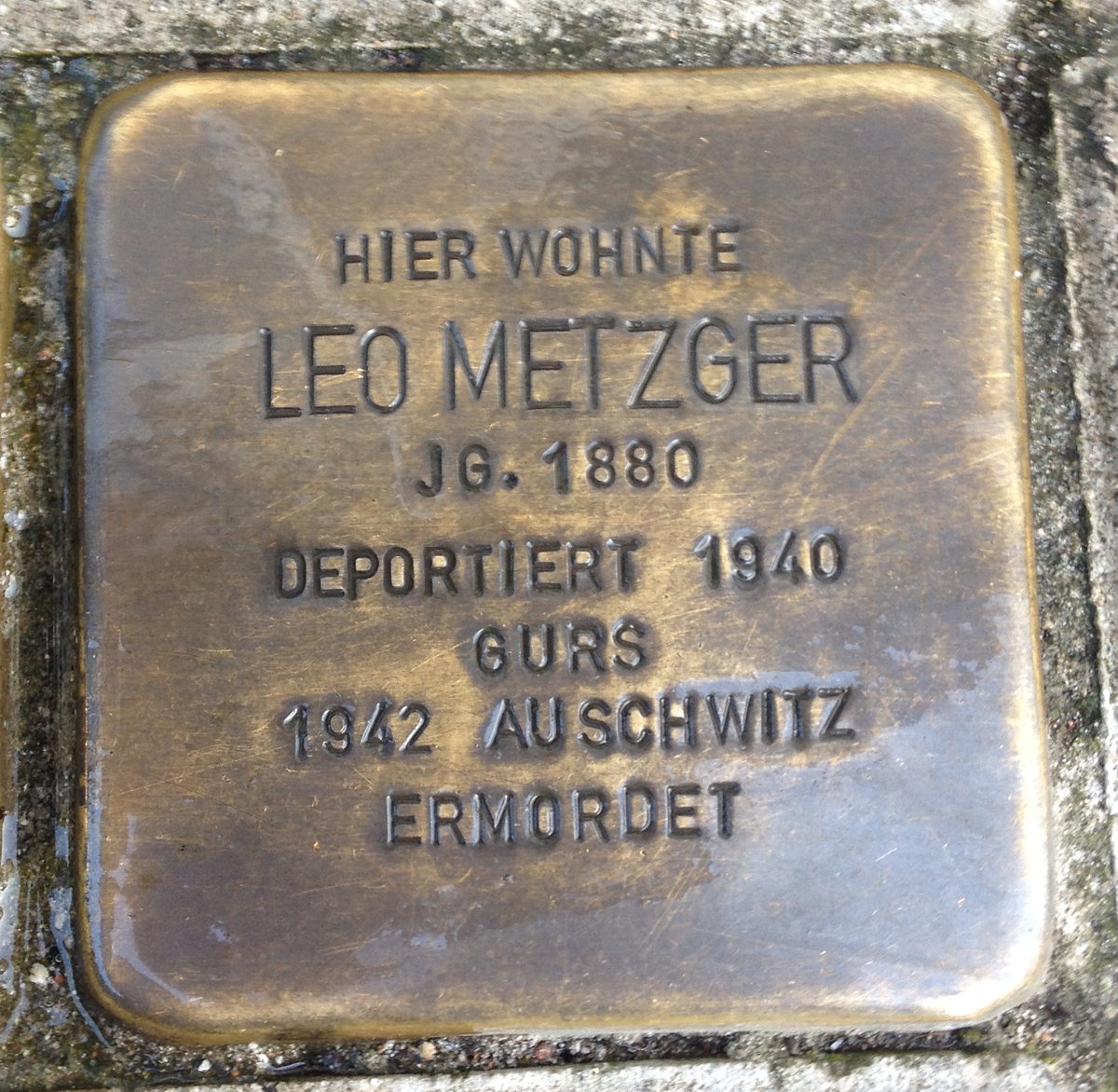 Stolperstein memorial stone dedicated to Leo Metzger in Karlsruhe, Germany