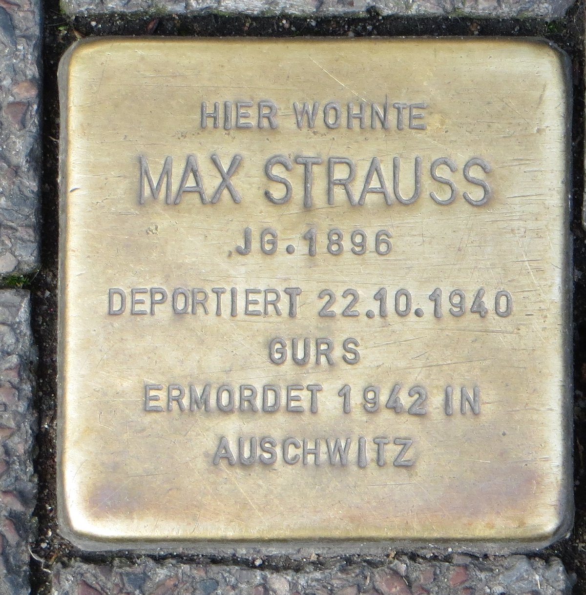 Stolperstein dedicated to Max Strauß in Karlsruhe, Germany commemorating Holocaust victim