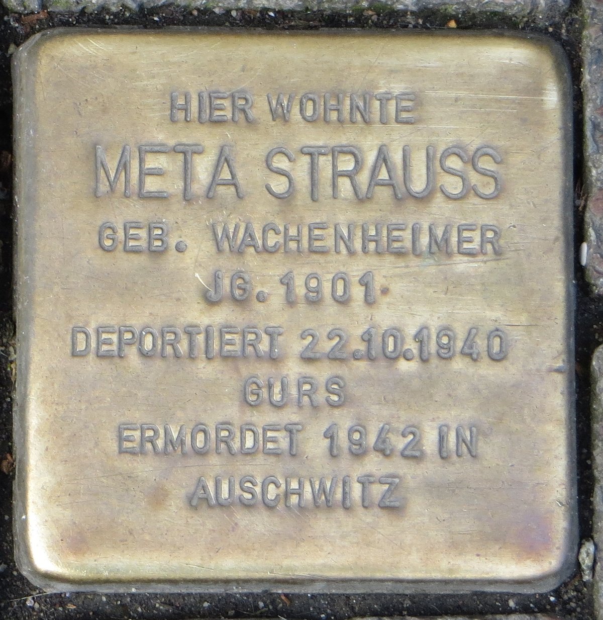 Stolperstein dedicated to Meta Strauß in Karlsruhe, Germany