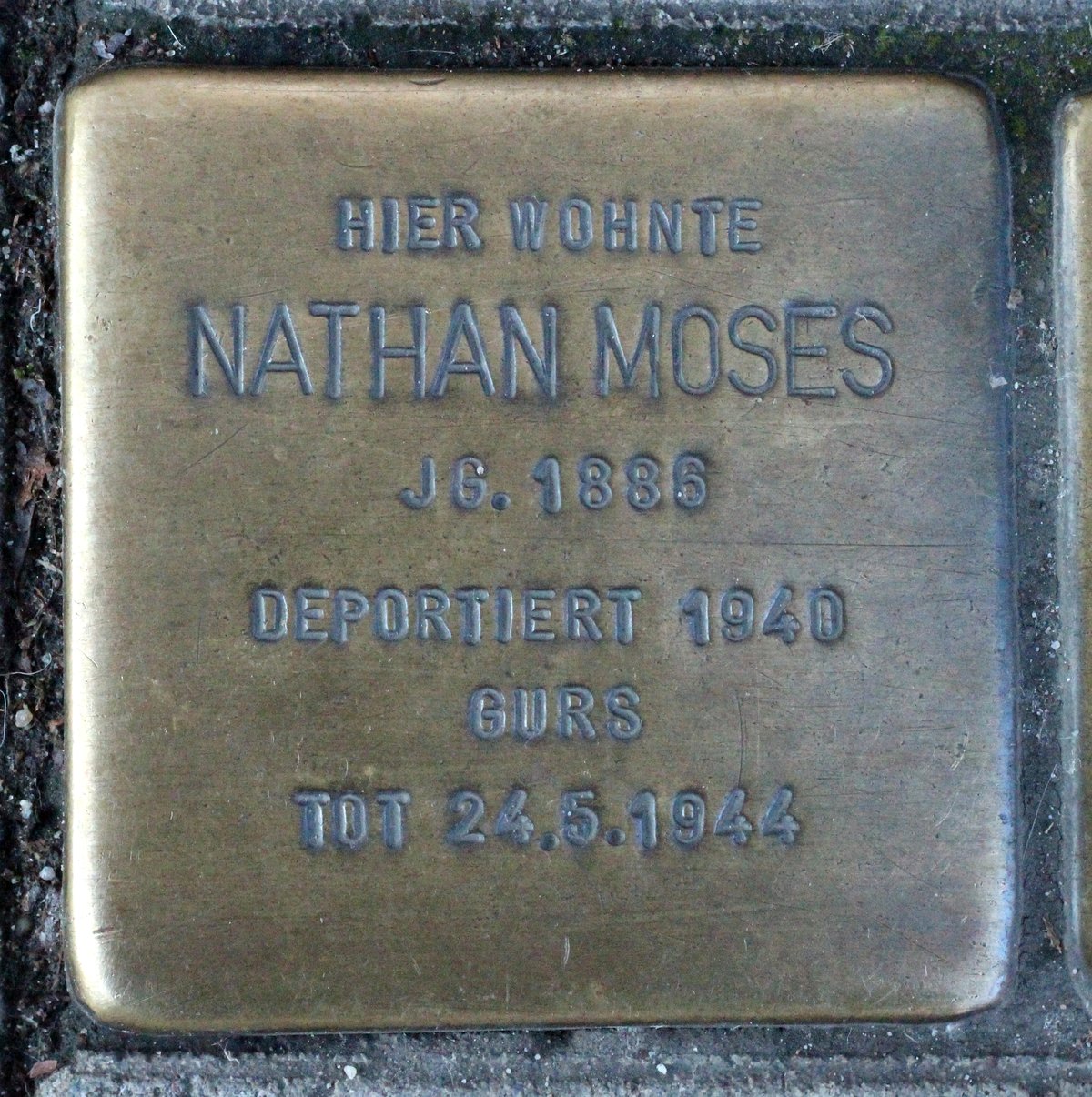 Stolperstein memorial stone dedicated to Nathan Moses in Karlsruhe, Germany