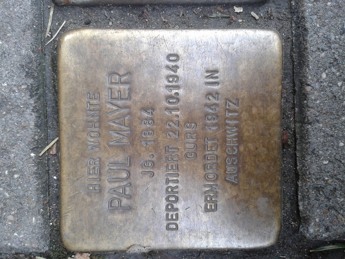 Stolperstein dedicated to Paul Mayer in Karlsruhe, Germany