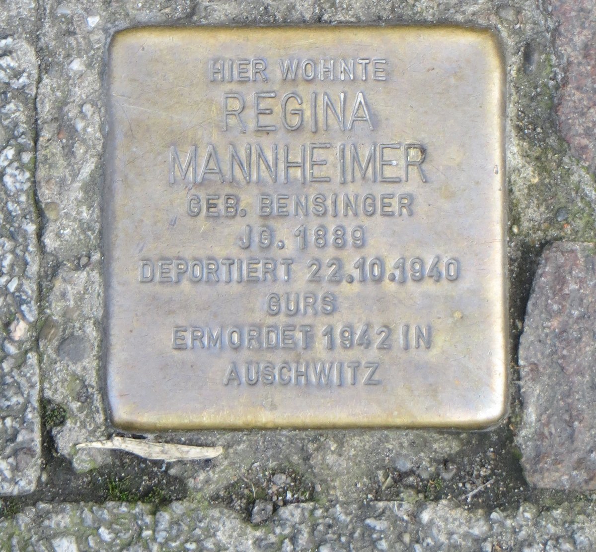 Stolperstein dedicated to Regina Mannheimer in Karlsruhe, Germany