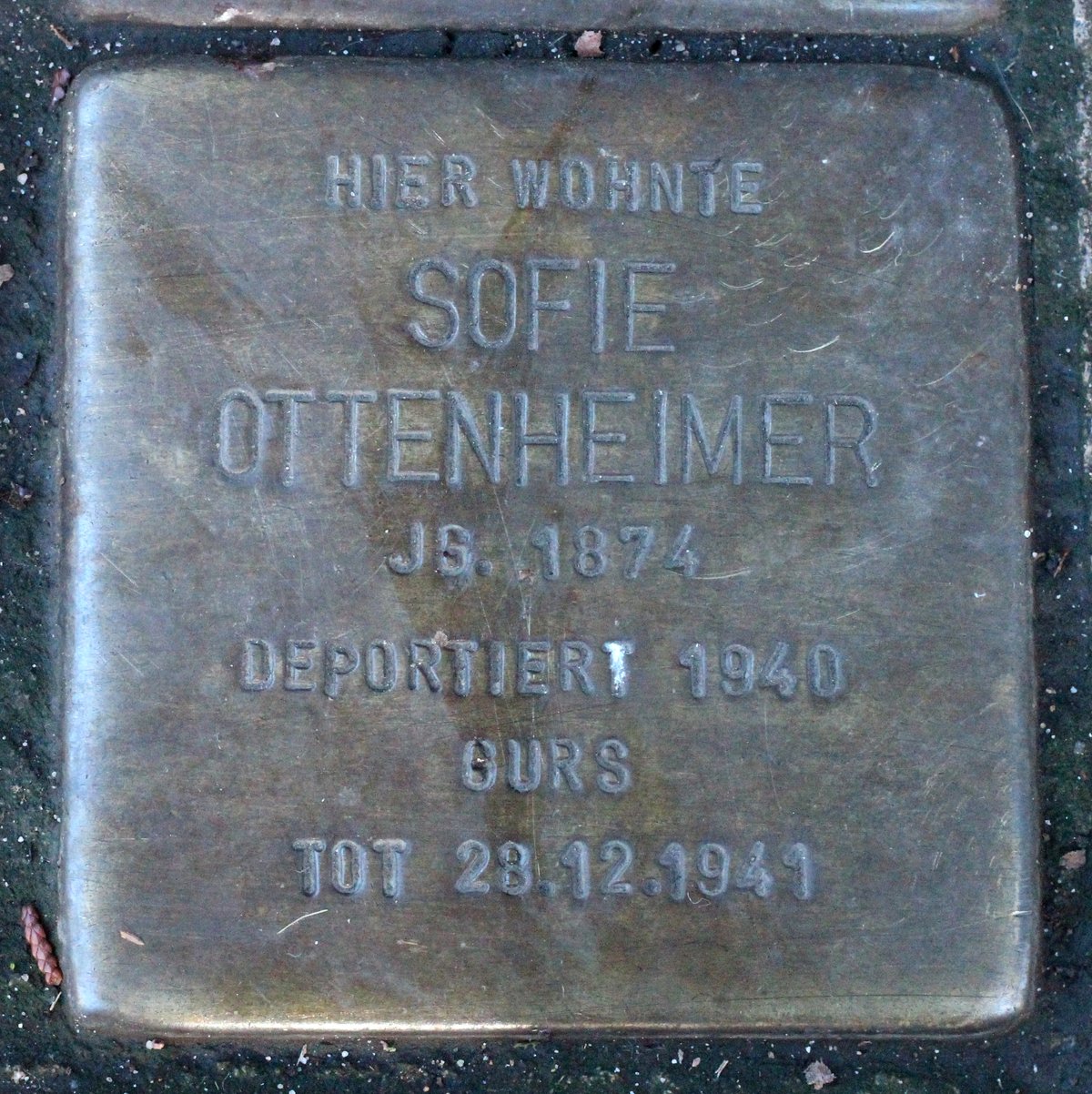 Stolperstein memorial stone dedicated to Sofie Ottenheimer in Karlsruhe, Germany
