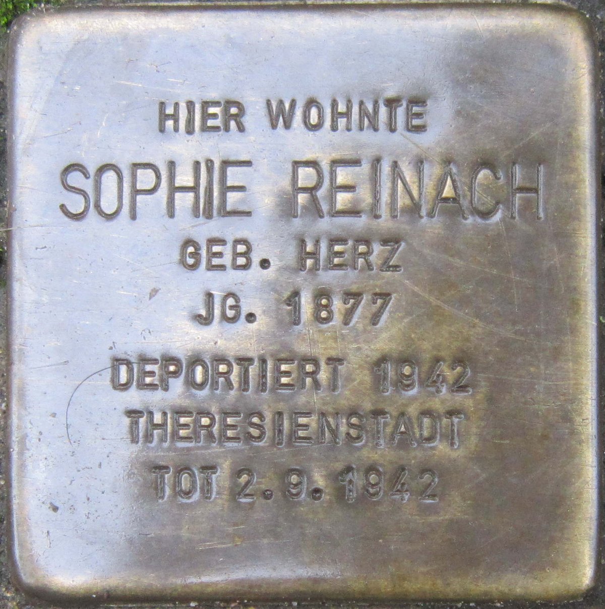 Stolperstein memorial stone dedicated to Sophie Reinach in Karlsruhe Germany