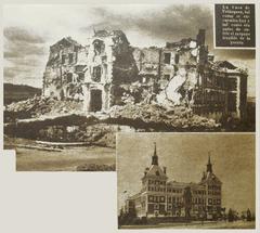 Damage to Casa de Velázquez in Ciudad Universitaria from Spanish Civil War in Madrid before and after