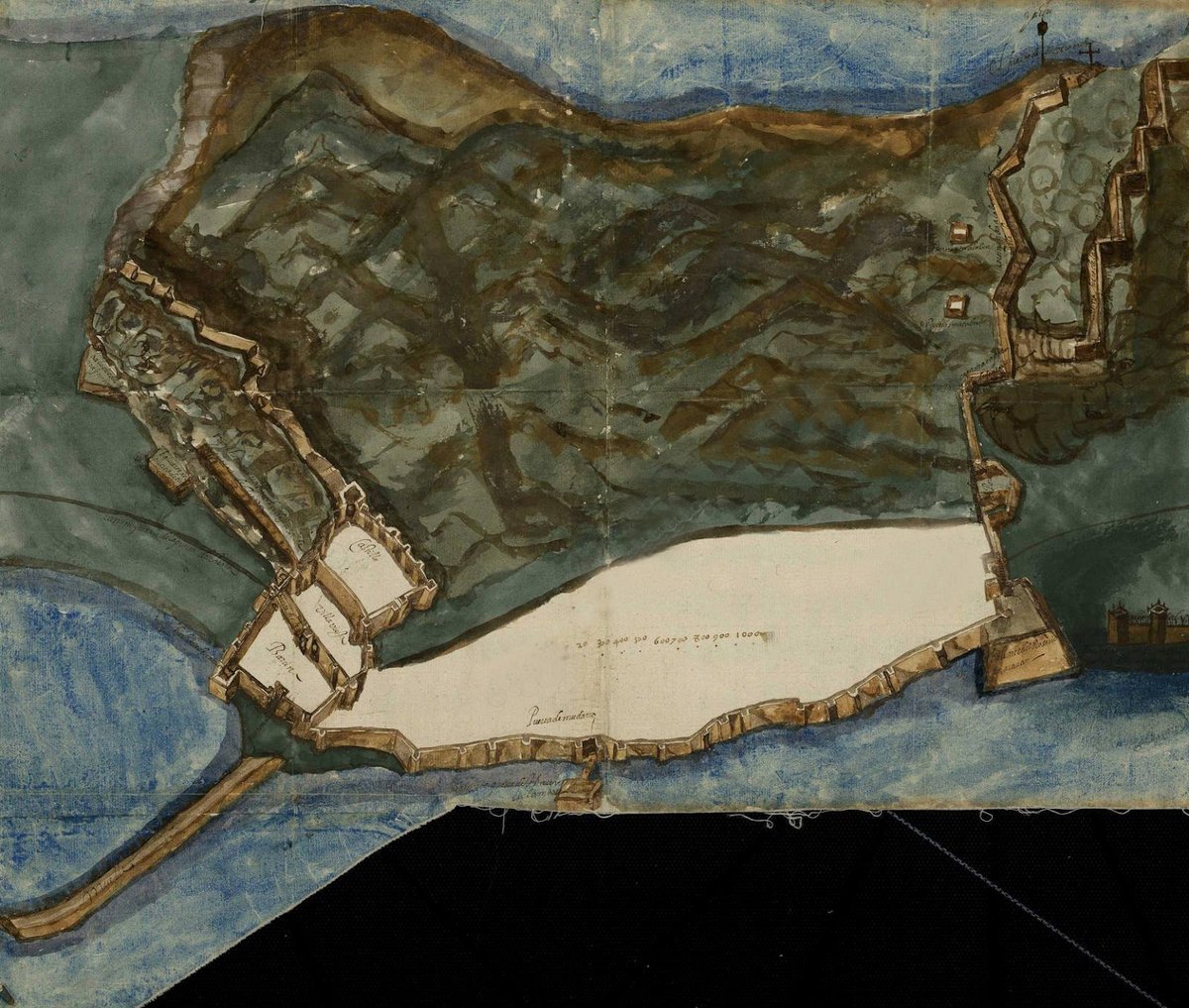 Map from 1597 showing fortifications of Gibraltar