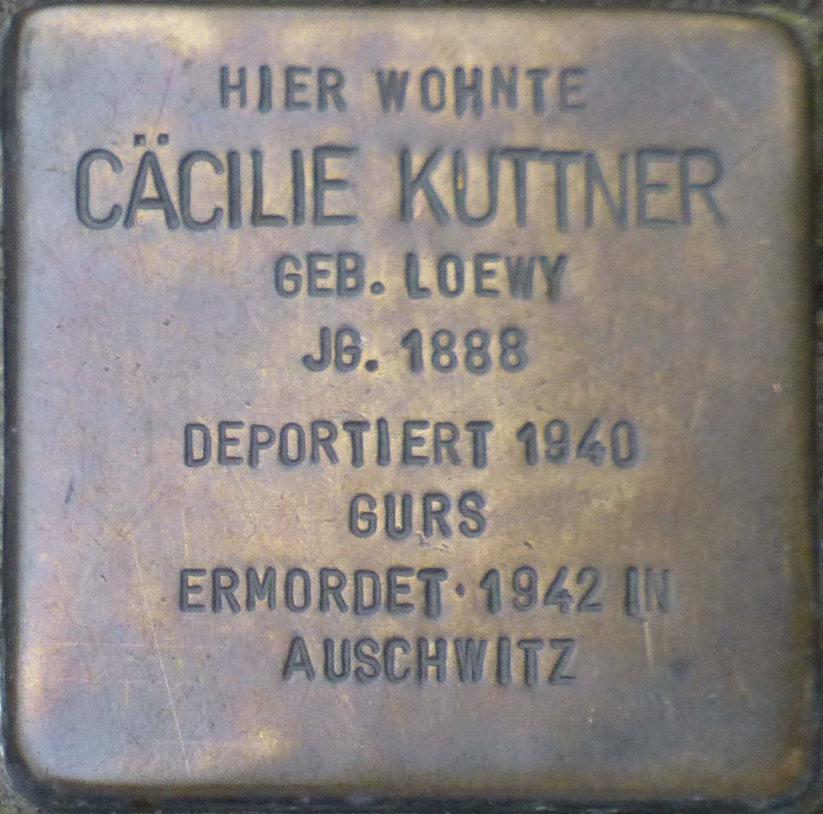 Stolperstein dedicated to Cäcilie Kuttner in Karlsruhe, Germany