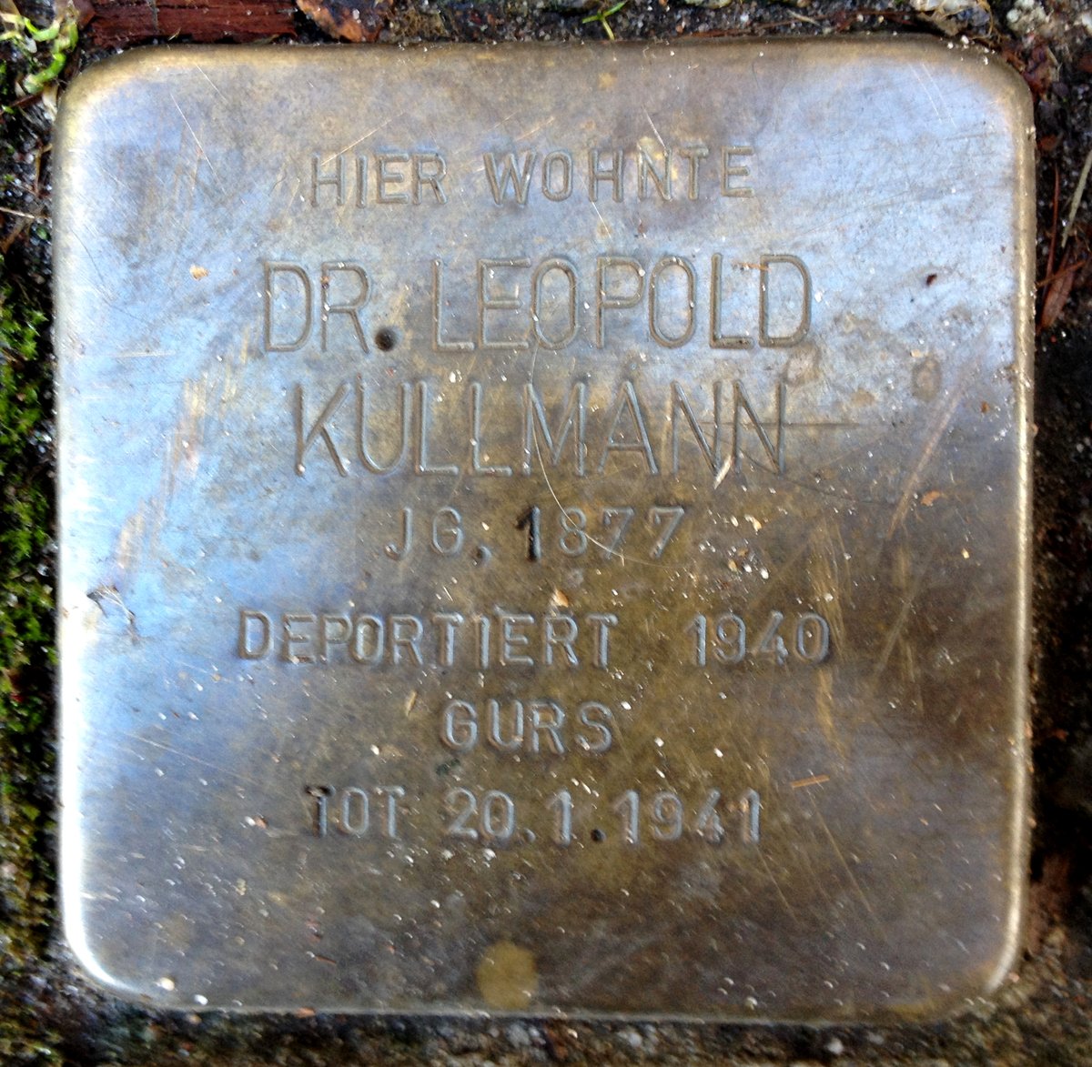 Stolperstein memorial stone dedicated to Leopold Kullmann in Karlsruhe, Germany