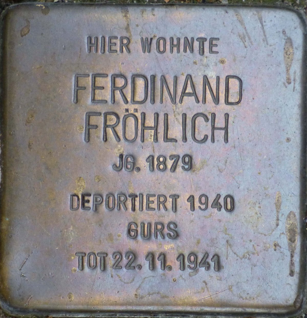 Stolperstein dedicated to Ferdinand Fröhlich in Karlsruhe, Germany