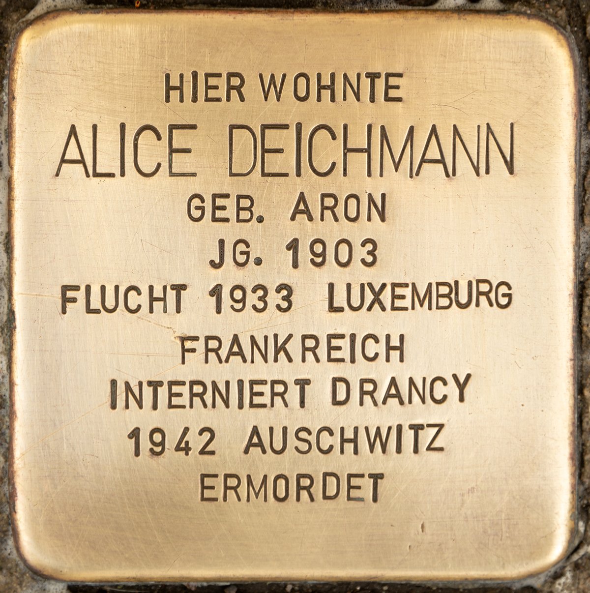 Stolperstein memorial stone dedicated to Alice Deichmann in Karlsruhe, Germany