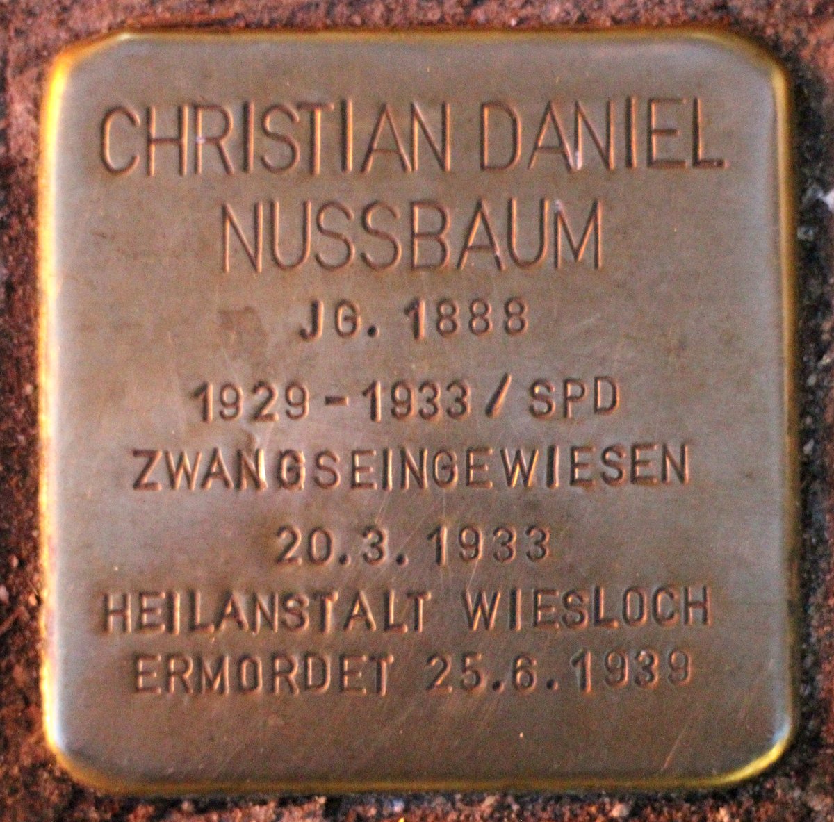 Stolperstein memorial stone for Christian Daniel Nussbaum in Karlsruhe, Germany