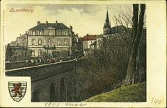 Luxembourg Viaduc bridge with Villa Majerus in the background circa 1901