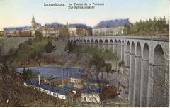 The Pétrusse Viaduct in Luxembourg spanning a lush green valley with the cityscape in the background