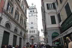 Bell tower of San Lorenzo Cathedral in Genoa with clear sky