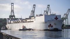 Hospital ship USNS Mercy departing Los Angeles