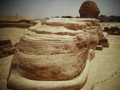 The Great Sphinx of Giza illuminated at night under a dark sky