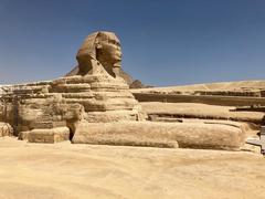 Great Sphinx of Giza carved from limestone on the Giza Plateau near the pyramids and Nile River