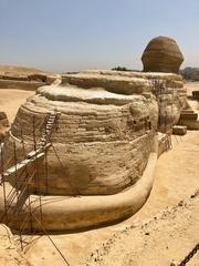 The Great Sphinx of Giza carved from limestone on the Giza Plateau near the Pyramids of Giza