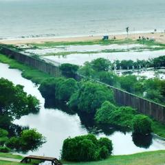 Scenic view from top of Puthuvype Lighthouse overlooking coastline and sea