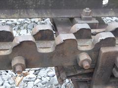 Worn teeth of the rack railway entry track of Bosnian-Herzegovinian State Railways (BHStB) in Ljubljana Railway Museum