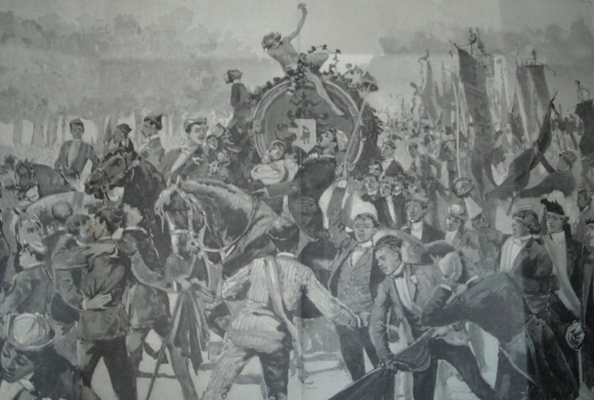 Arrival of the barrel sent by Turin students to Bologna students for the 8th centenary celebration of the University of Bologna in 1888