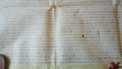 Diploma di laurea in medicina e filosofia su pergamena con scritte in oro e sigillo in ceralacca datato 1587