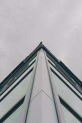 View of a building roof edge from below in downtown Sioux Falls