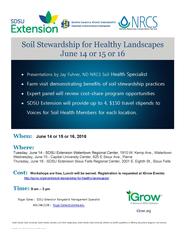 Soil Stewardship workshop poster with hands holding healthy soil and green plants