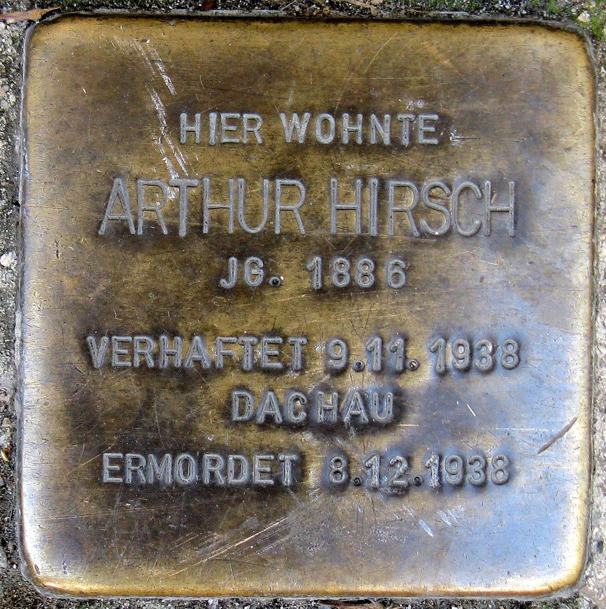 Stolperstein dedicated to Arthur Hirsch in Stuttgart, Germany