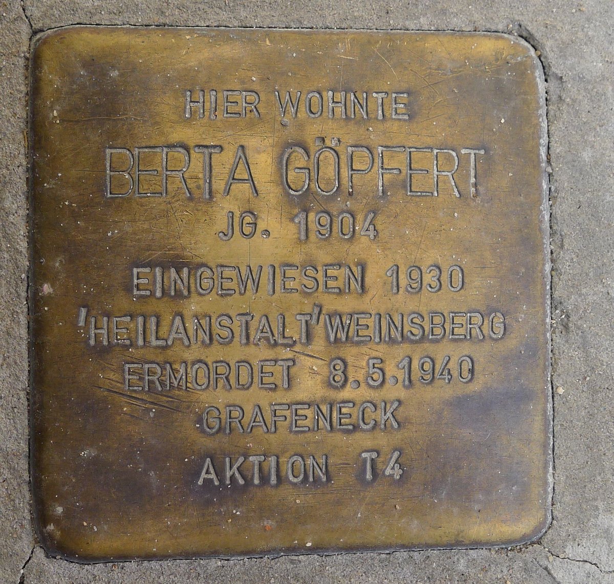 Stolperstein dedicated to Berta Göpfert in Stuttgart, Germany
