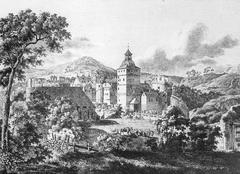 historic Heidelberg castle with Orangerie and Brueckenhaus