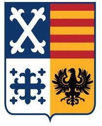 Escudo UDP symbol blue and yellow shield with hand holding torch and stars