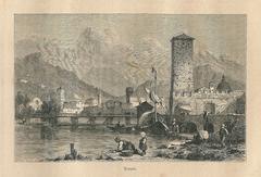 19th century engraving of Trente in Trentino-Alto Adige, Italy