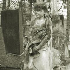 Historic sculpture tombstone at the Lychakiv Cemetery in Lviv 2004